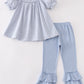 Blue gingham pumpkin embroidery girl set