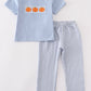 Blue gingham pumpkin embroidery boy set