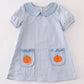 Blue gingham pumpkin embroidery girl dress