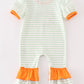 Orange wheelbarrow pumpkin applique stripe girl romper