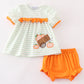 Orange wheelbarrow pumpkin applique baby girl set