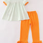 Orange wheelbarrow pumpkin applique girl set