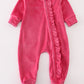 Hot pink velvet girl romper