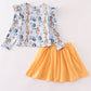 Orange character print girl skorts set