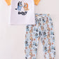 Orange character embroidery boy set