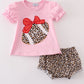 Pink leopard football applique baby girl set