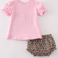 Pink leopard football applique baby girl set