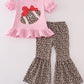 Pink leopard football applique girl set