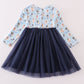 Navy character print ruffle tutu dress