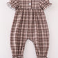 Brown plaid turkey french knot girl romper