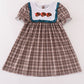 Brown plaid turkey french knot girl dress