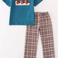 Brown plaid turkey french knot boy set