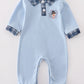 Blue thanksgiving turkey embroidery boy romper