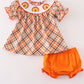 Orange turkey embroidery baby girl set