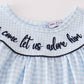 Navy nativity embroidery gingham girl set