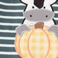 Green stripe cow pumpkin applique boy romper