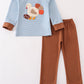 Blue stripe thanksgiving turkey french knot boy set