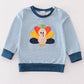 Blue stripe turkey french knot boy top