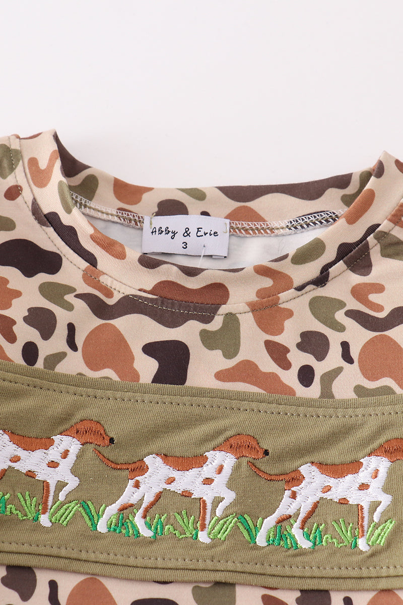 Camouflage puppy embroidery boy set