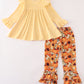 Beige velvet pumpkin girl ruffle pants set