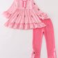 Pink stripe barbie print girl ruffle set