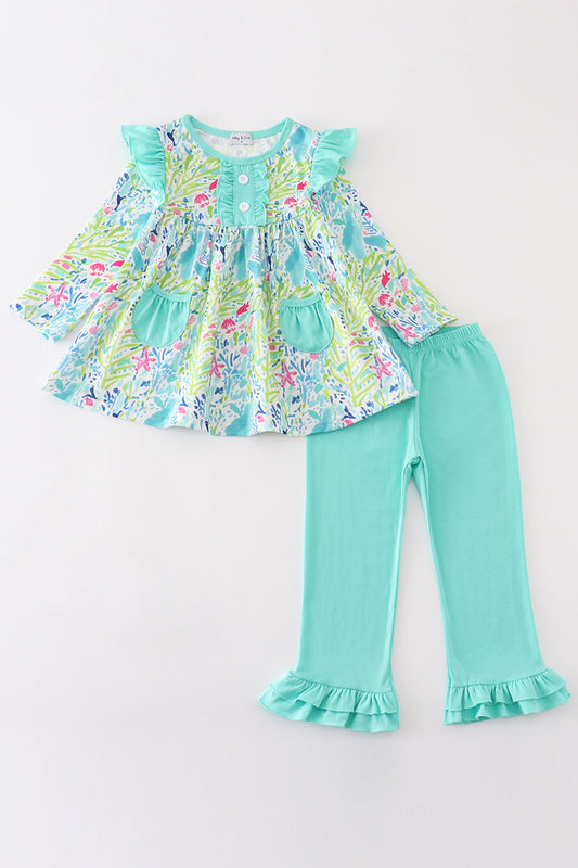 Green floral girl pants set