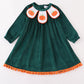 Forest velvet pumpkin embroidery girl dress