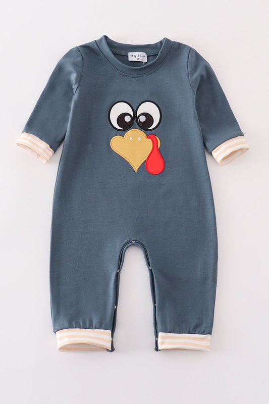 Navy thanksgiving turkey applique boy romper