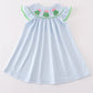 Blue christmas tree french knot smocked dress