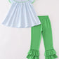 Blue christmas tree french knot smocked girl set