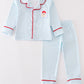 Blue stripe christmas santa claus embroidery boy pajamas set