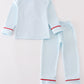 Blue stripe christmas santa claus embroidery boy pajamas set