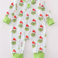 Green stripe christmas grinch zipper boy romper