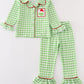 Green christmas grinch french knot ruffle pajamas set