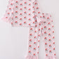 Pink christmas santa claus print girl pajamas set