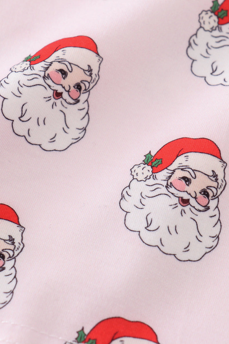 Pink christmas santa claus print girl pajamas set