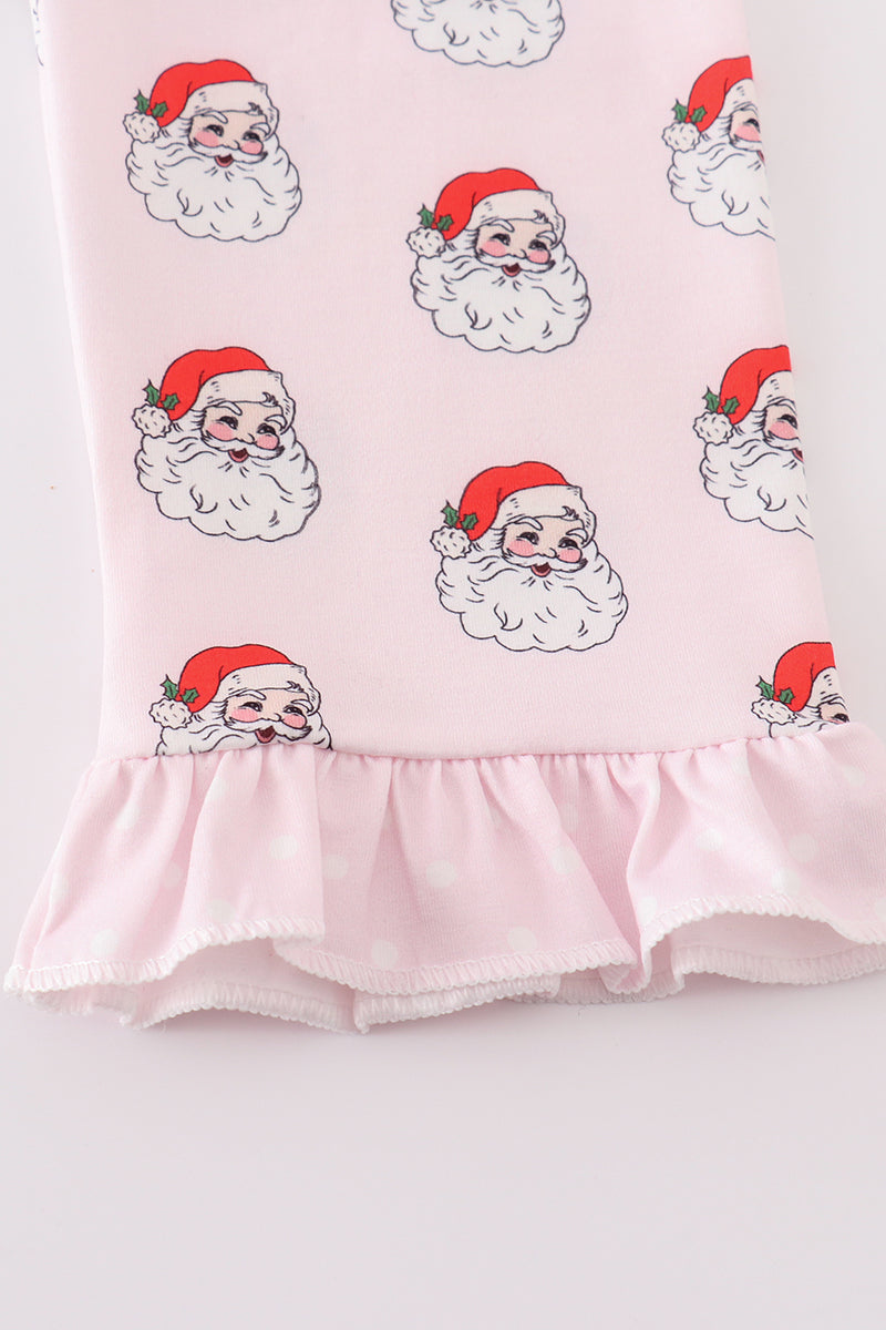 Pink christmas santa claus print girl pajamas set