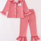 Red stripe christmas santa claus embroidery girl pajamas set