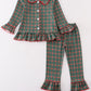 Green plaid girl ruffle pajamas set