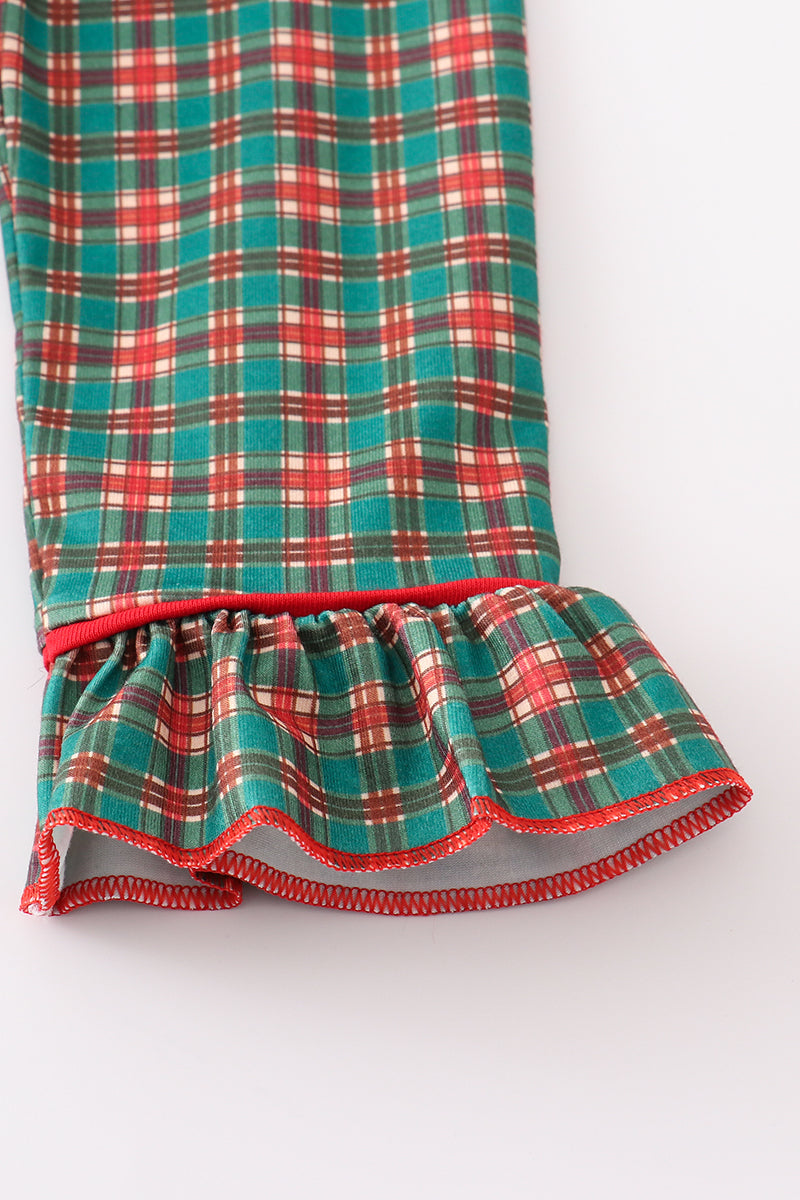 Green plaid girl ruffle pajamas set