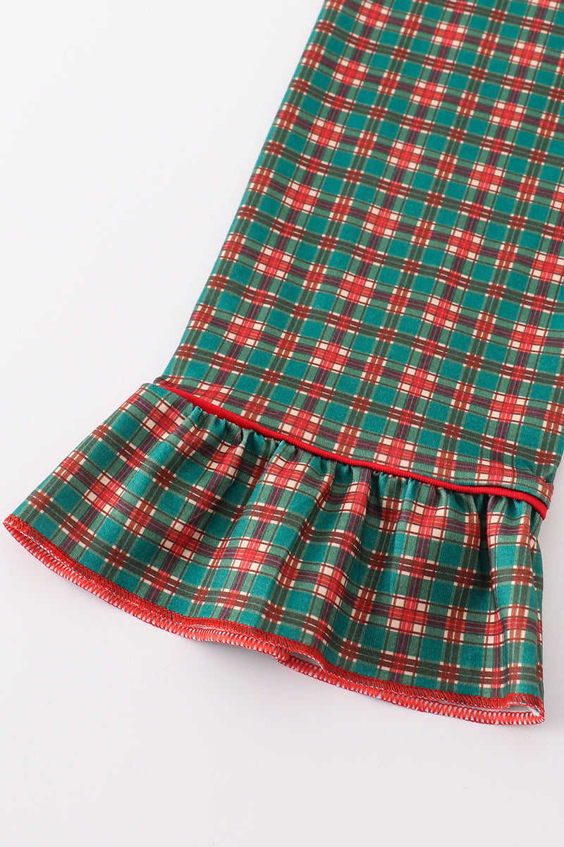 Green plaid girl ruffle pajamas set