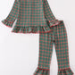 Green plaid girl ruffle pajamas set