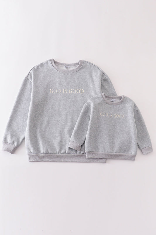 Grey god is good embroidery mom&me fleece sweatshirt