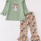 Green cow applique girl set