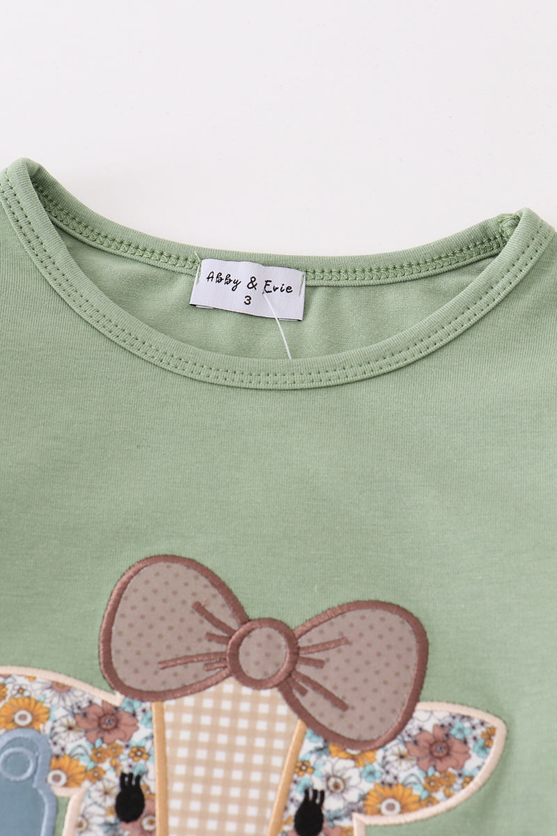 Green cow applique girl set