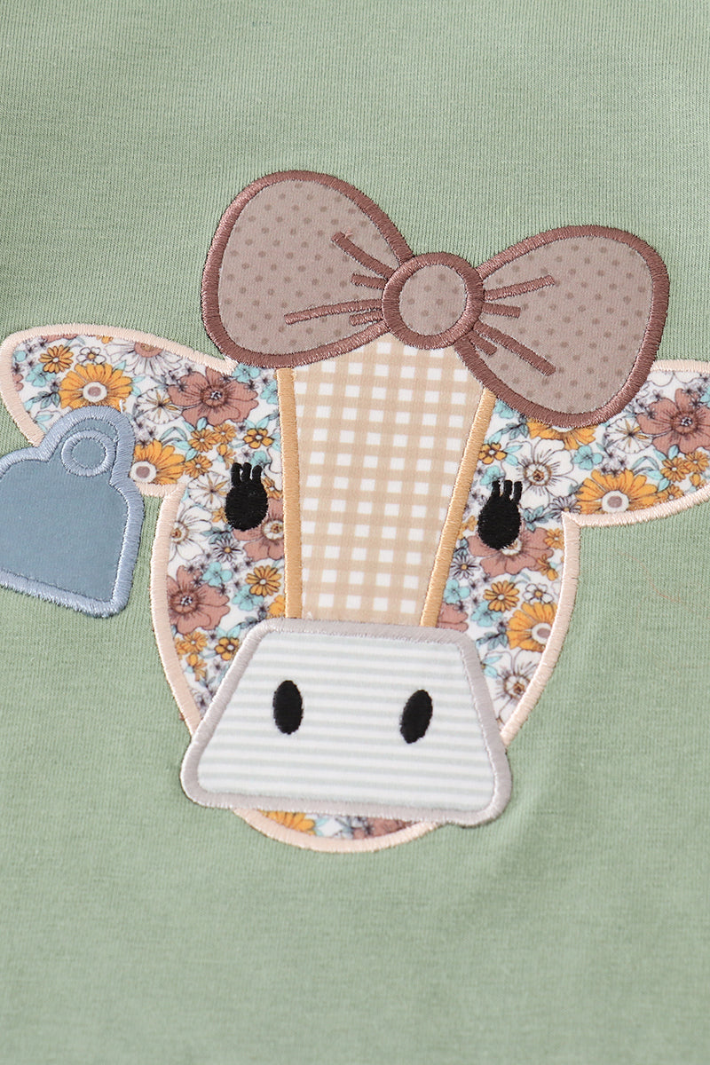 Green cow applique girl set