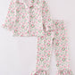 Pink watercolor christmas print girl pajamas set