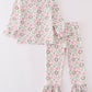 Pink watercolor christmas print girl pajamas set