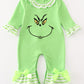 Green grinch embroidery girl romper