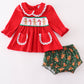 Red velvet christmas gingerbread embroidery girl bloomer set